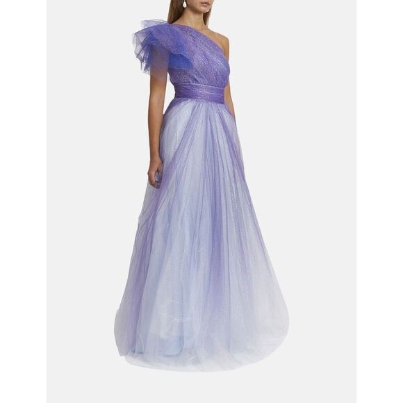 NEW Mac Duggal Royal Ombre Glitter Ruffle One-Shoulder Tulle Ballgown Size 6 - Picture 1 of 13